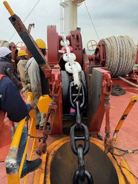 Anchor chain on a ship's deck
